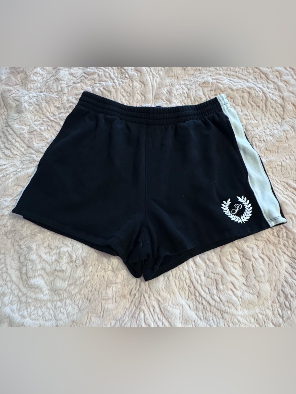 PINK Victoria's Secret Black Athletic Shorts with White Side Stripe